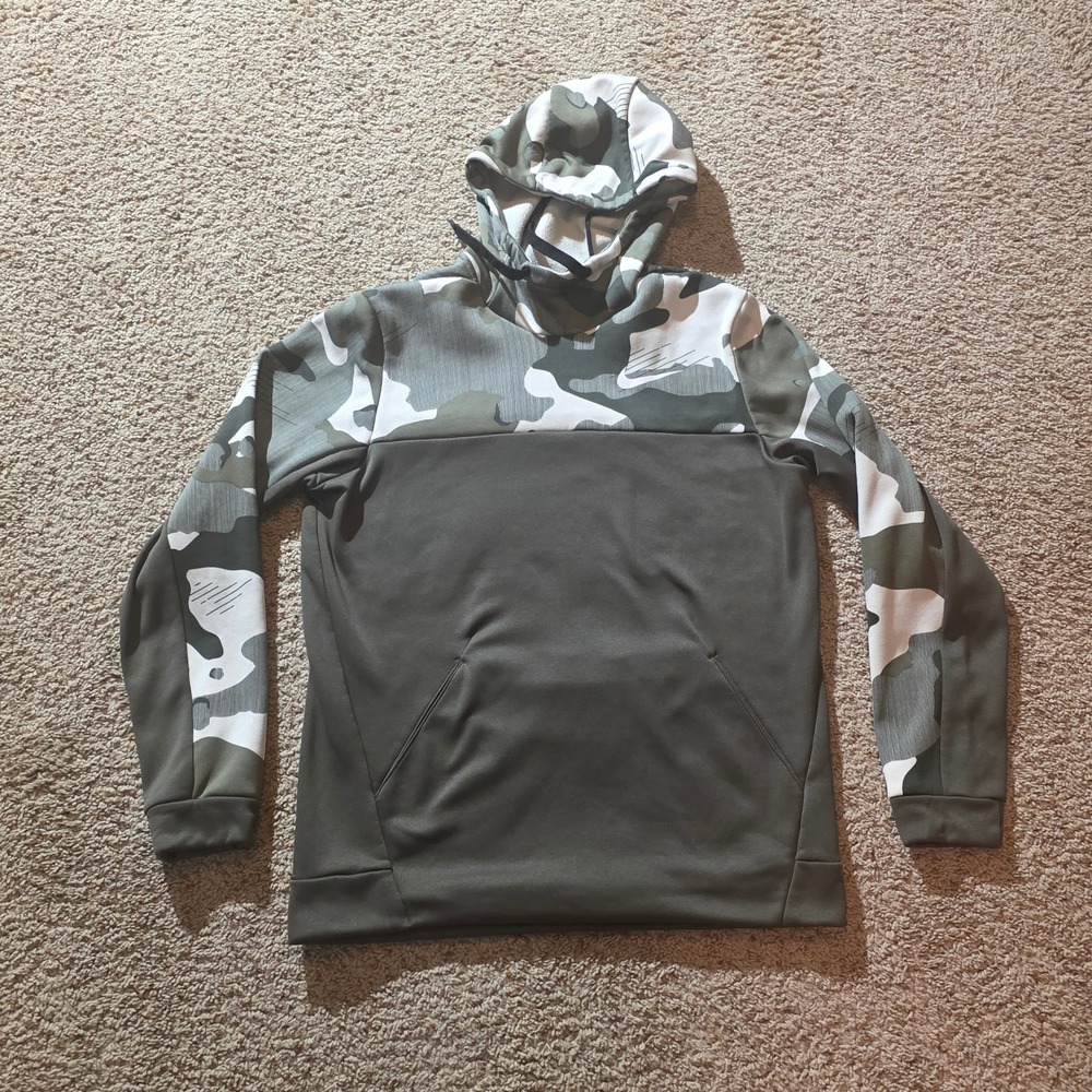 Nike Dri-FIT Mens Camo Colorblock Hoodie Olive Green Pullover Sweatshirt Medium